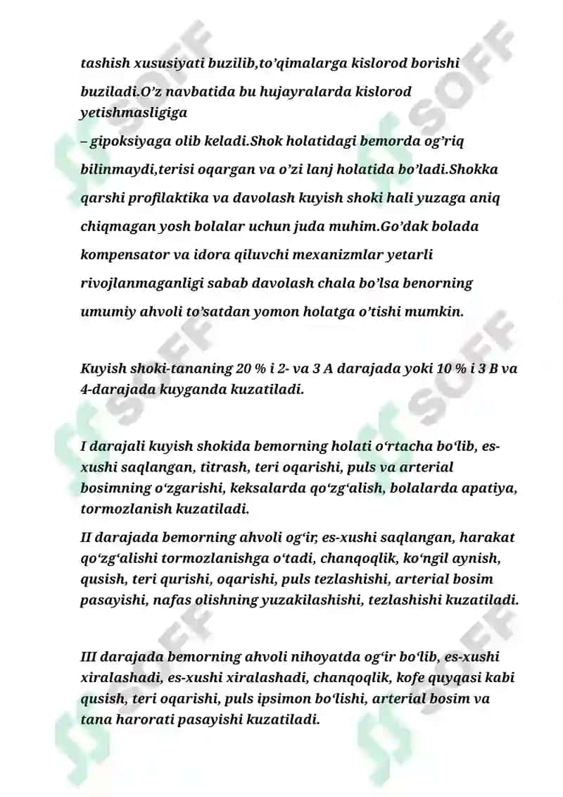 KUYISH KASALLIGI VA DARAJALARI.BEMORLARNING PARVARISHI 2