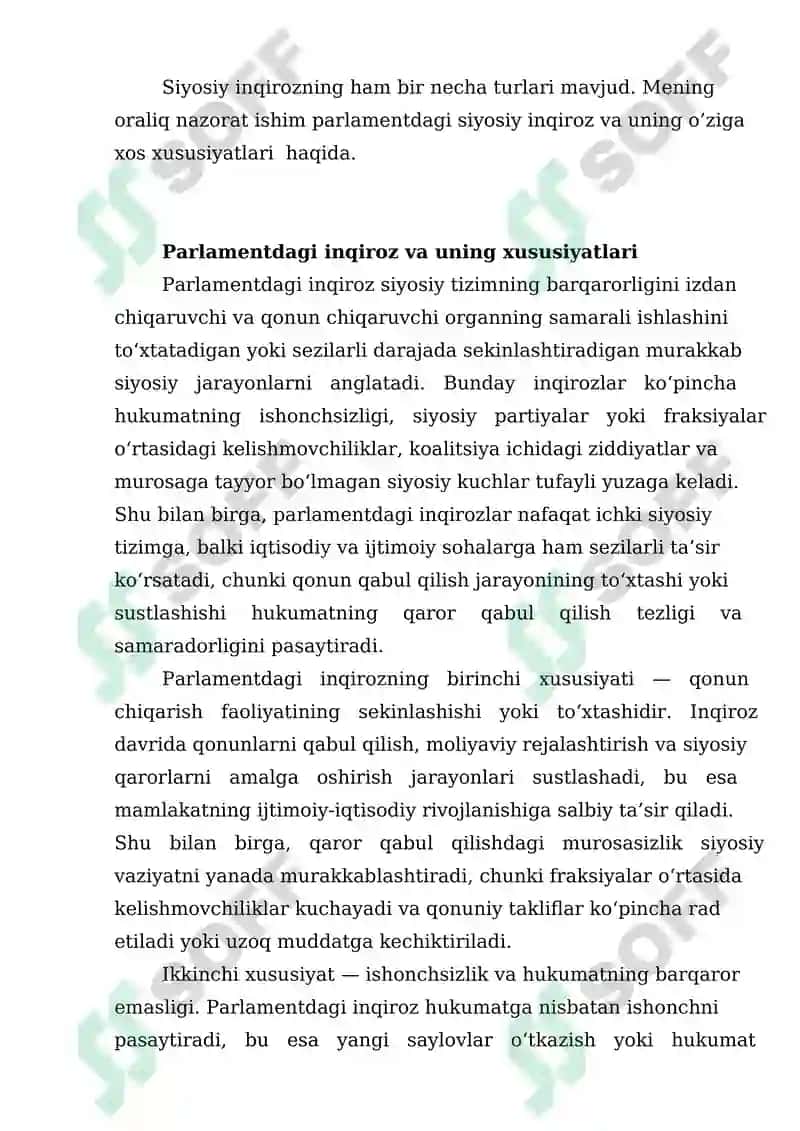 Parlamentdagi inqiroz va uning xususiyatlari 2