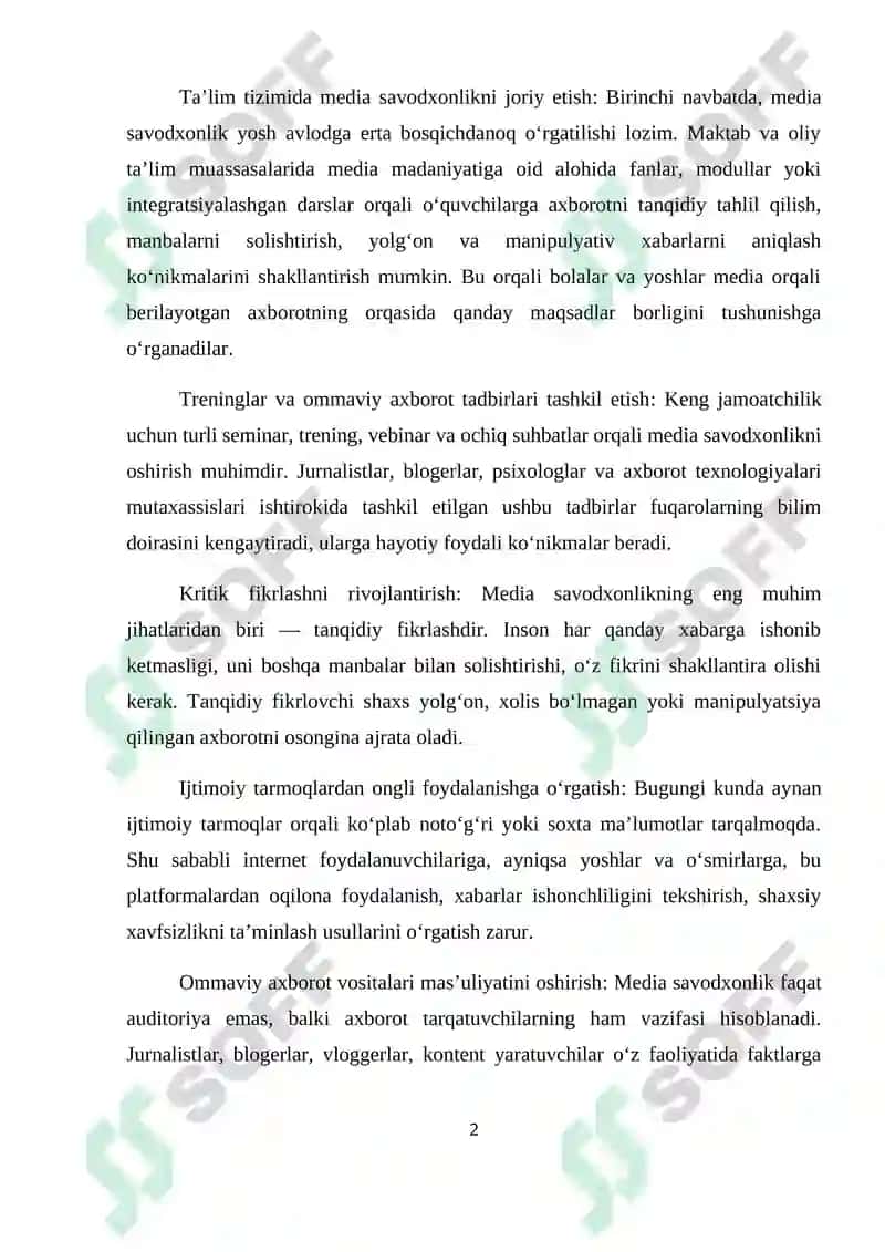 MEDIA SAVODXONLIKNI RIVOJLANTIRISH YO'LLARI 2