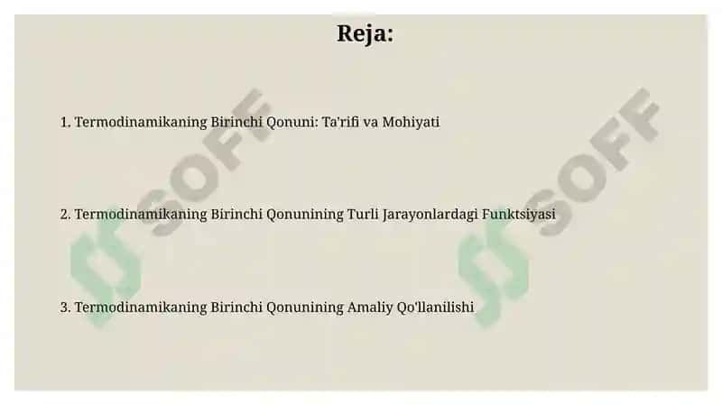 Termodinamikaning Birinchi Qonuni 2