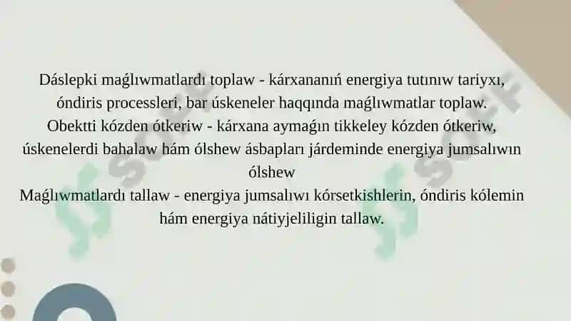 Sanaat kárxanalarınıń energetikalıq tekseriwi 2