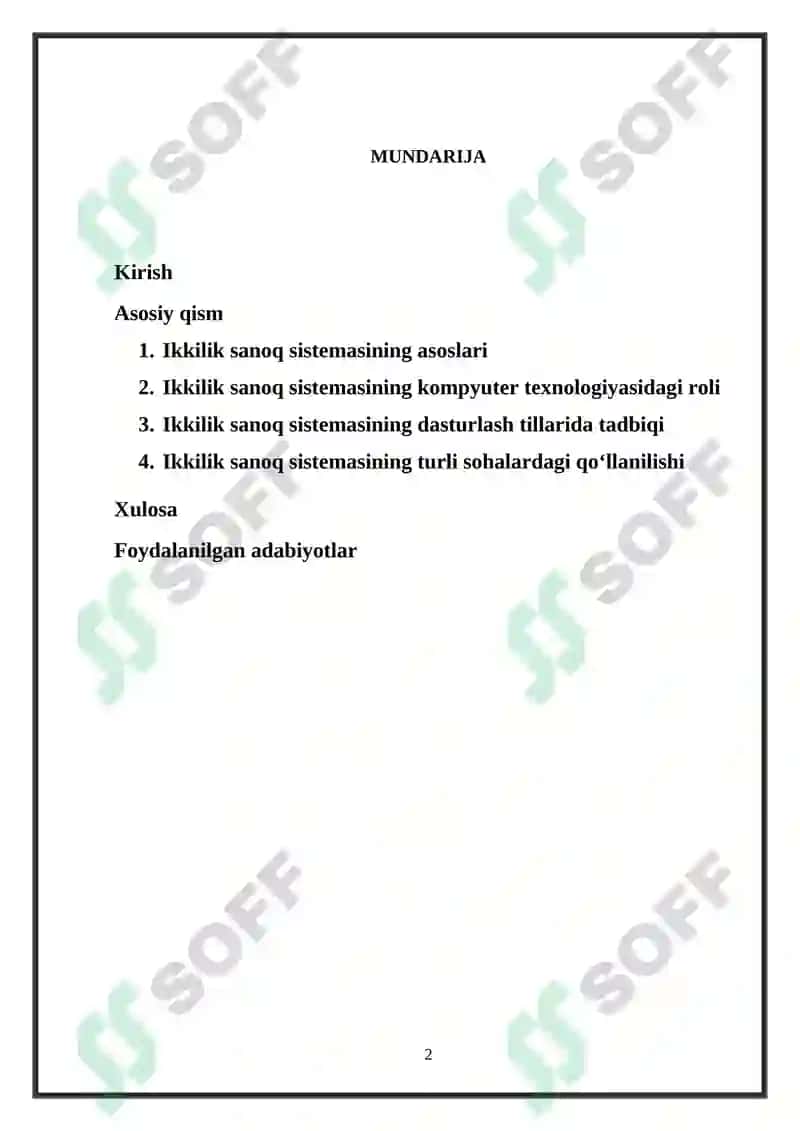 Ikkilik sanoq sistemasining tadbiqi 2