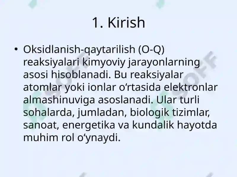 Oksidlanish-qaytarilish reaksiyalarining ahamiyati 2