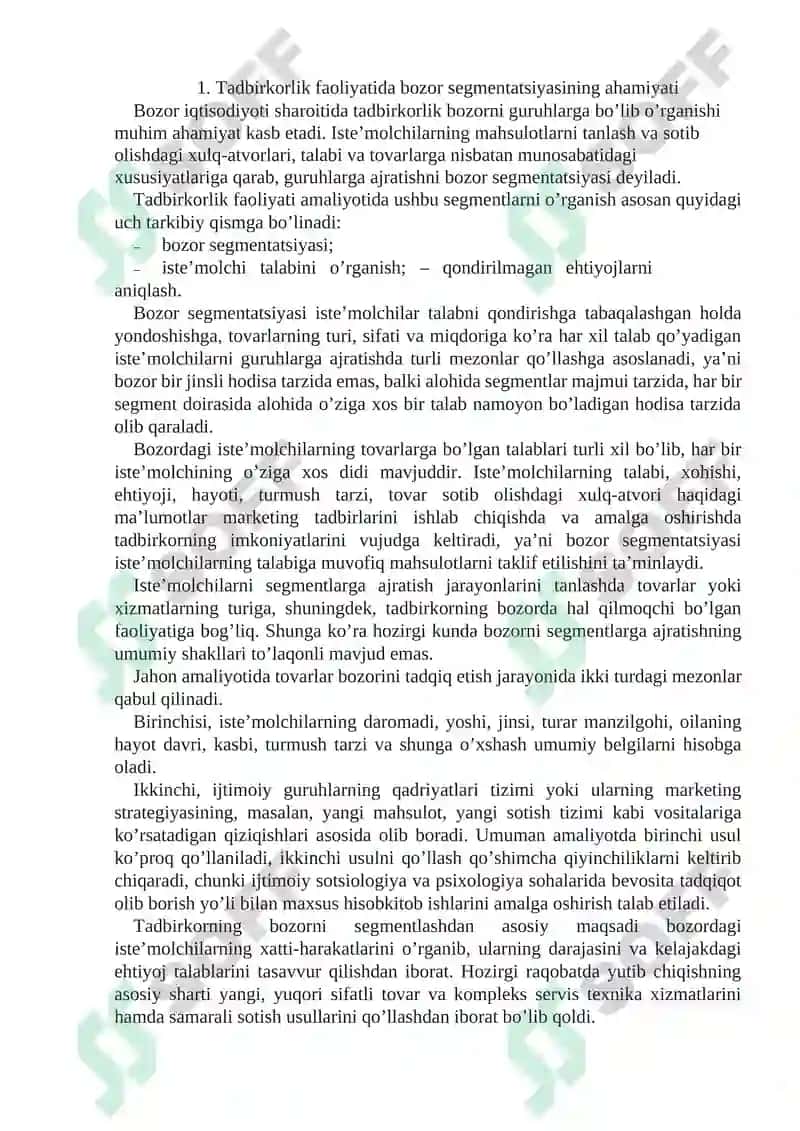 Bozor segmentatsiyasi va xaridorlar turlari 2