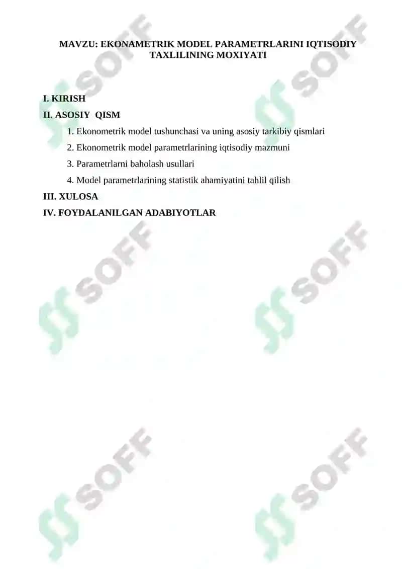 EKONOMETRIK MODEL PARAMETRLARINI IQTISODIY TAXLILINING MOXIYATI 2