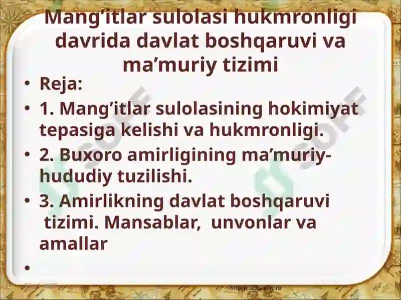 Mang’itlar sulolasi hukmronligi 2
