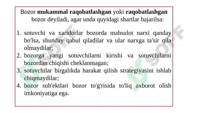 Raqobatlashgan bozor va uning shartlari 2