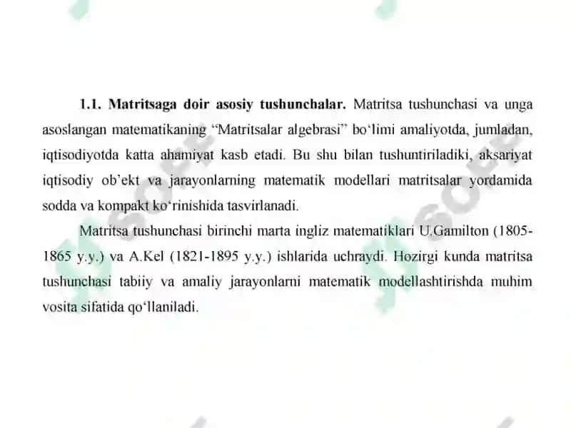 Matritsalar. Texnologik Matritsa 2