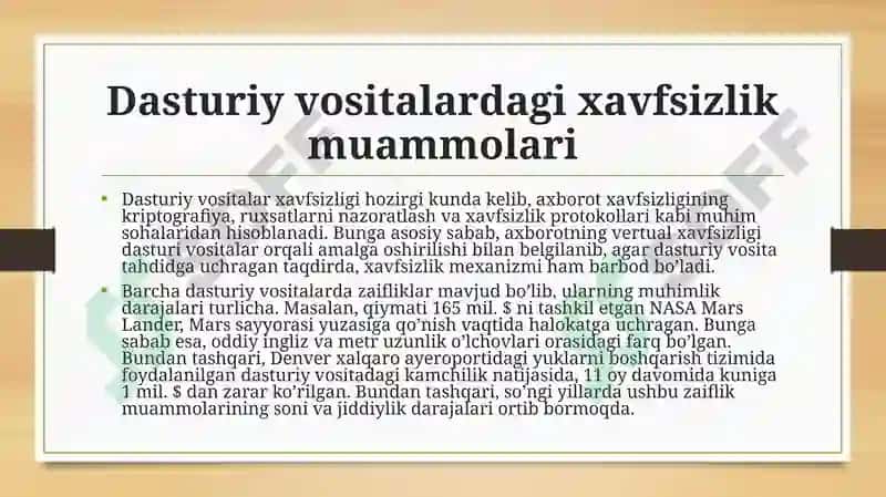 Dasturiy Vositalar Xavfsizligi 2