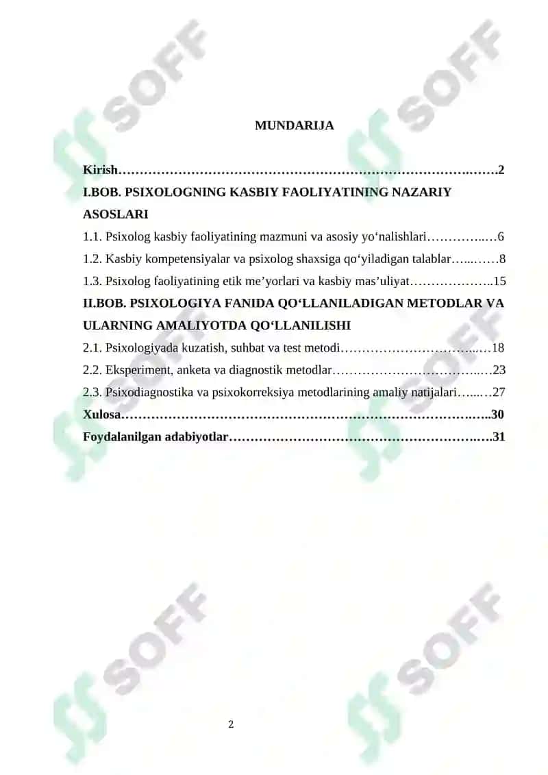 Psixolog kasbiy faoliyati va psixologiya metodlari 2