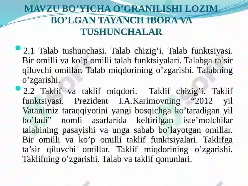 Talab va Taklif Qonunlari 2