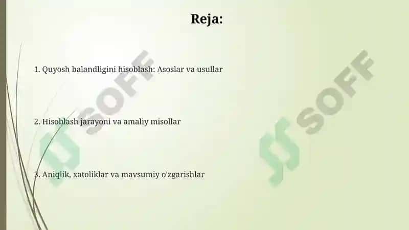 Quyoshning ufqdan balandligini hisoblash 2