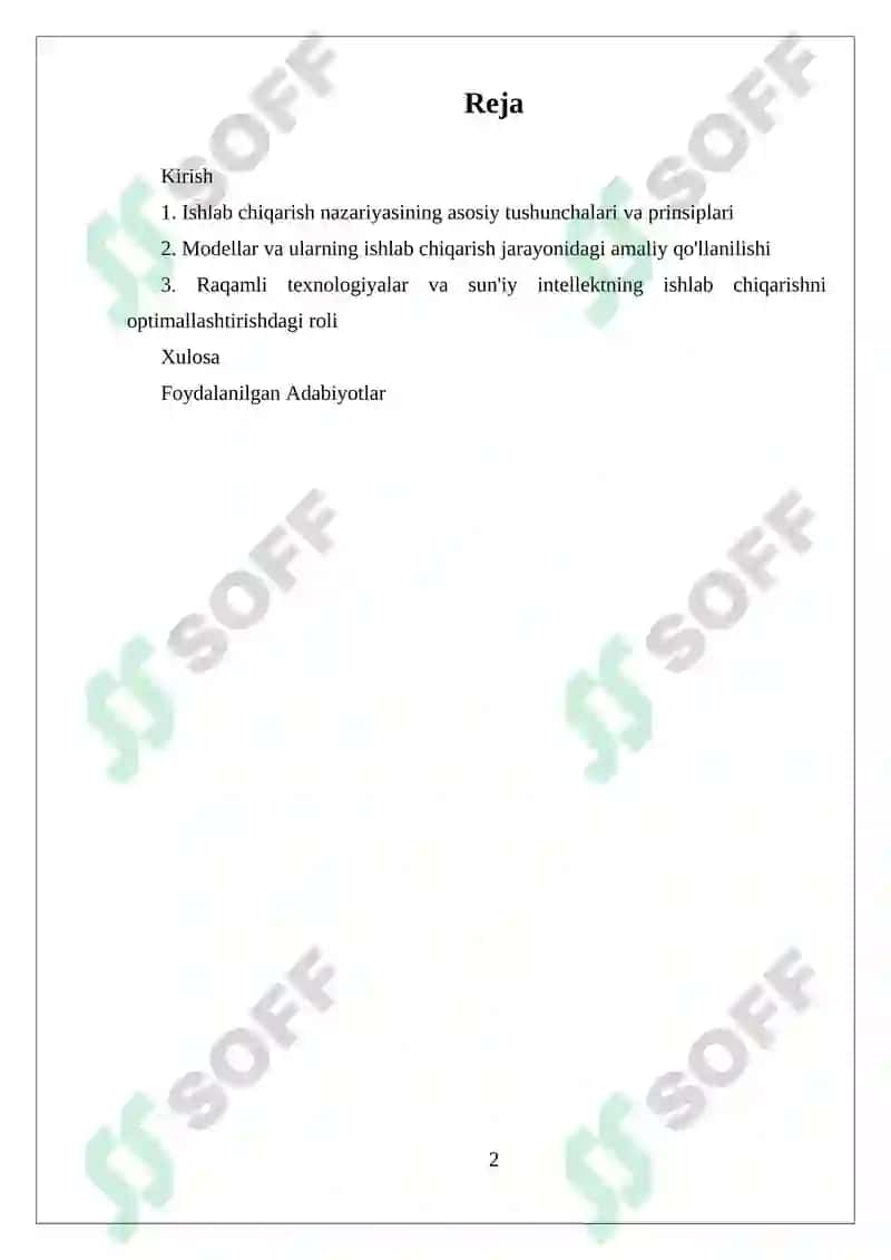 Ishlab chiqarish nazaryasi va uning modellari 2