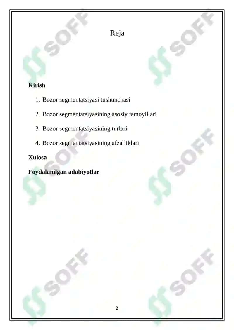 Bozor segmentatsiyasi va uning tamojillari 2
