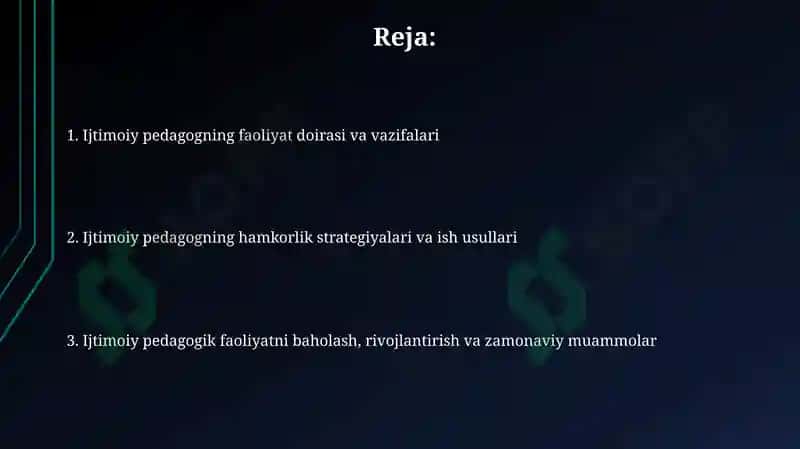 Ijtimoiy pedagogning kasbiy faoliyati o'rni 2