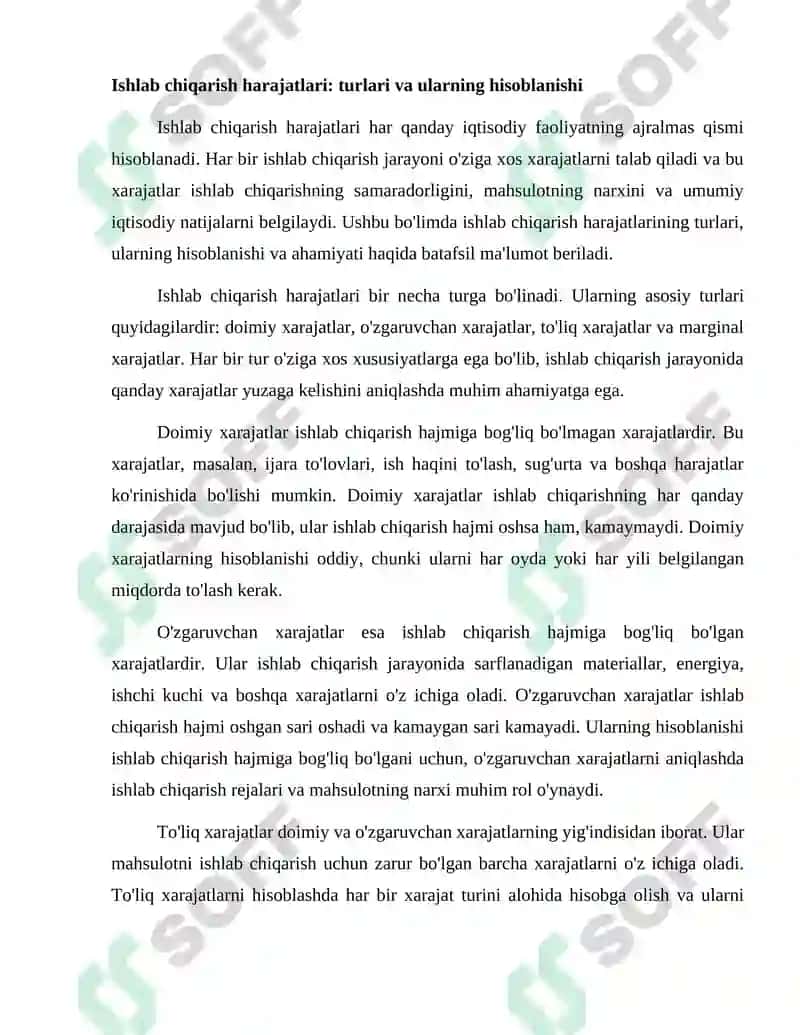 Ishlab chiqarish harajatlari 2