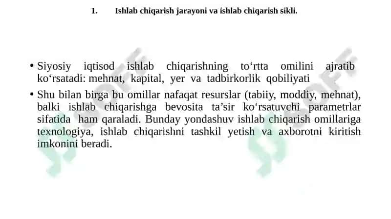 Korxonada ishlab chiqarishni tashkilotish 2