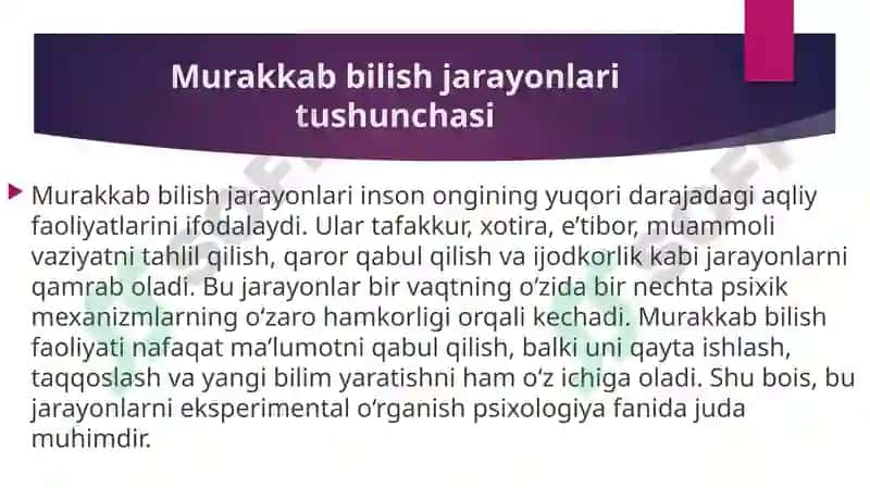 Murakkab bilish jarayonlarini eksperimental o‘rganish 2