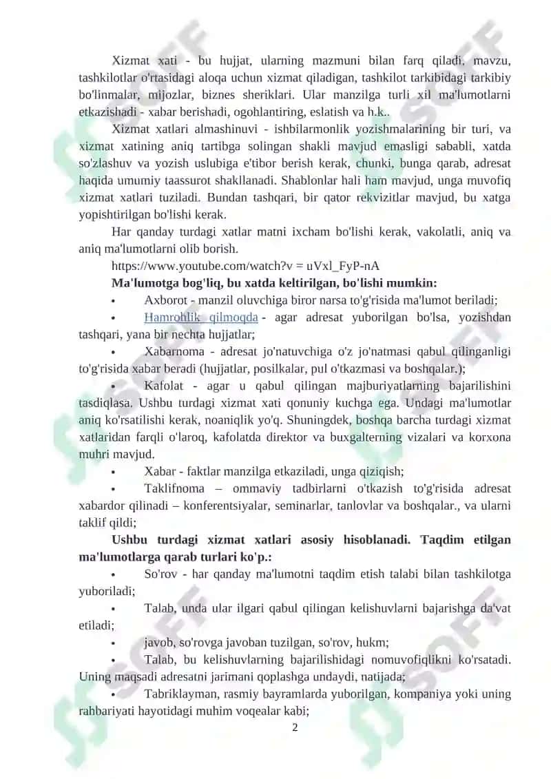 Sohaviy xizmat yozishmalari 2