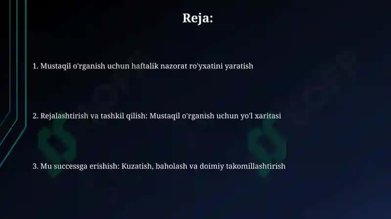 Mustaqil o'rganish uchun haftalik chek list 2