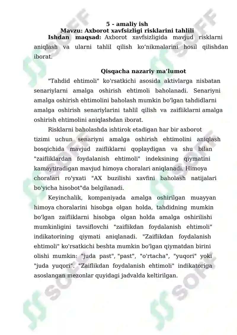 Axborot xavfsizligi risklarini tahlili 2