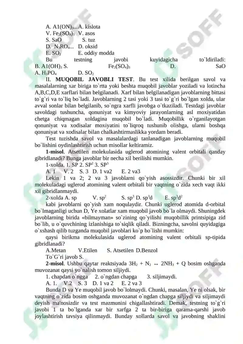Kimyo o‘qitish testlari 2