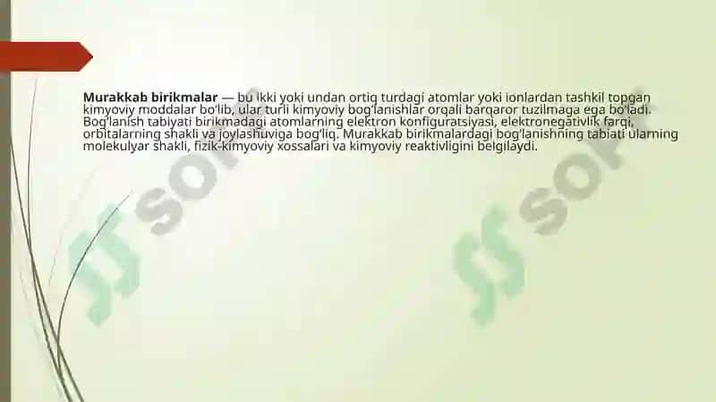 Murakkab Birikmalardagi Kimyoviy Bog'lanish Turlari 2