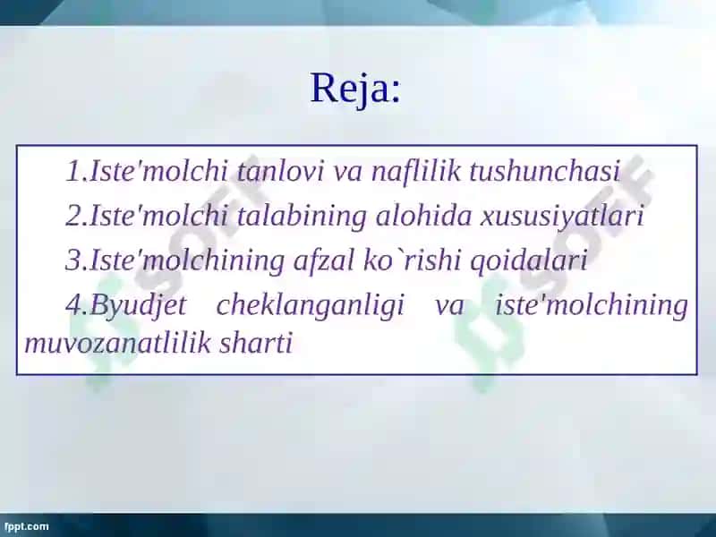 ISTE’MOLCHI TANLOVI NAZARIYASI 2
