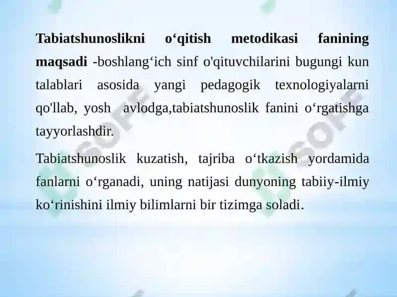 Tabiatshunoslikni o‘qitish metodikasi 2