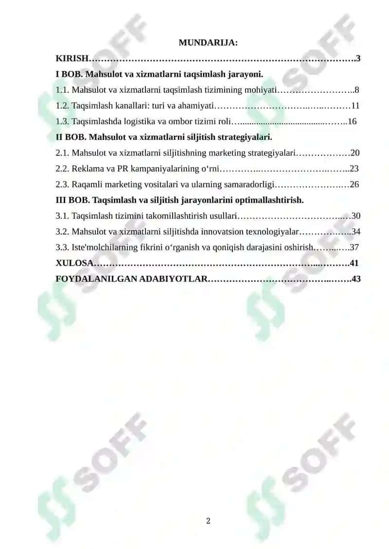 Mahsulot va xizmatlarni taqsimlash va siljitish strategiyasi 2