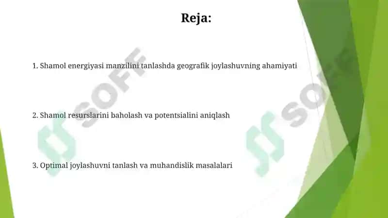 Geografik joylashuv va shamol resurslarini hisobga olish 2
