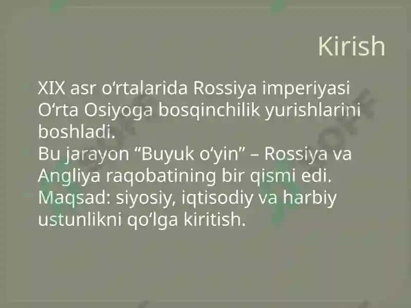 Rossiya imperiyasining O‘rta Osiyoga ekspansiyasi 2