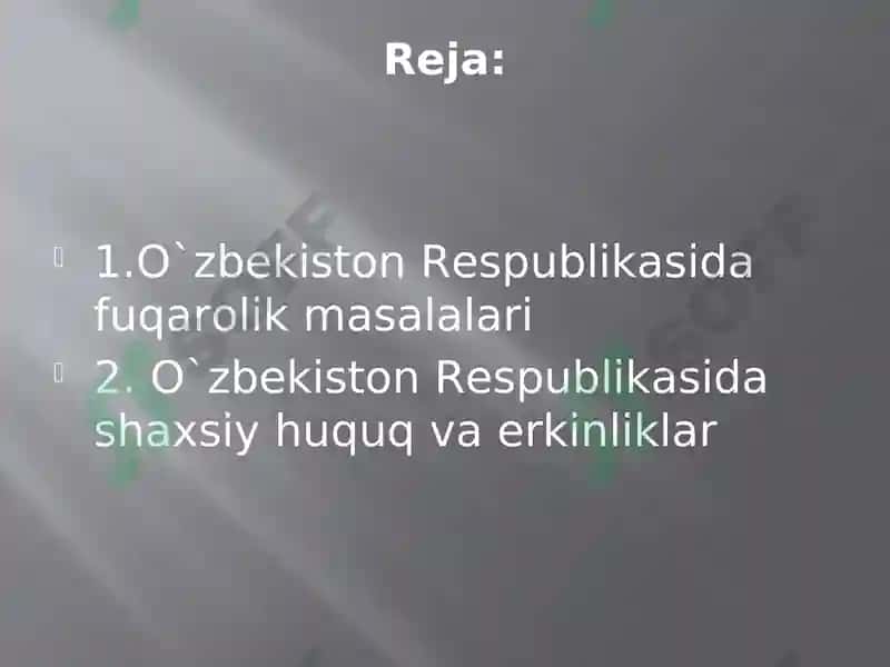 O`zbekiston Respublikasi fuqarolik masalalari 2