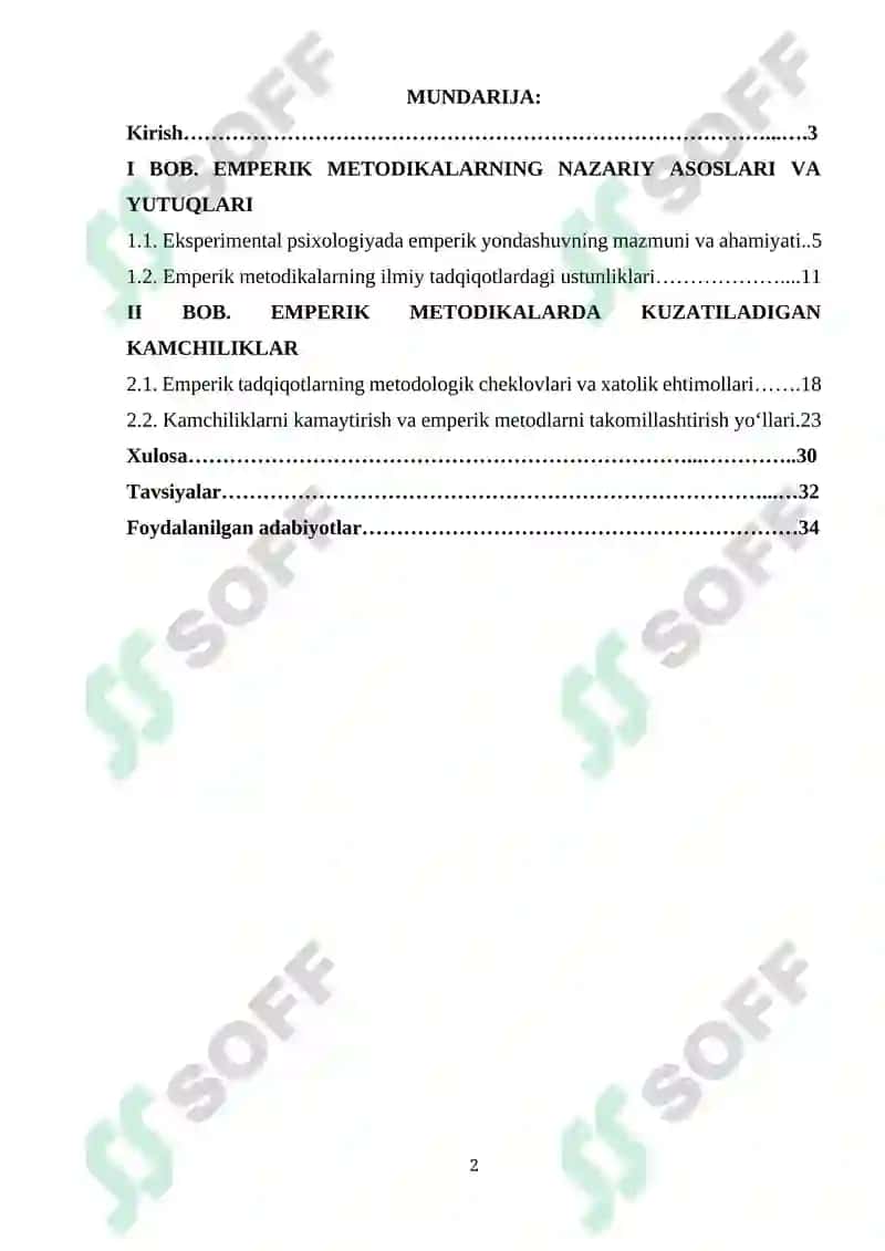 Eksperimental psixologiyada emperik metodikalarning yutuq va kamchiliklari. 2