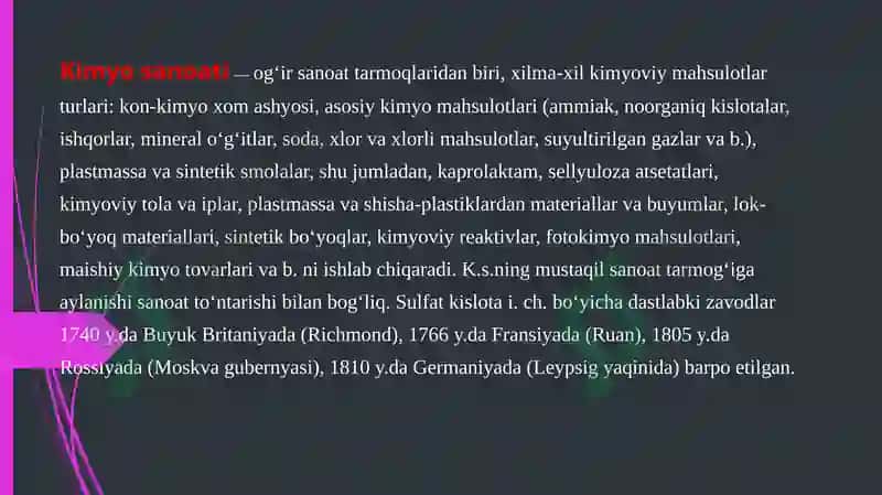 Kimyo sanoatinig rivojlanish istiqbollari 2
