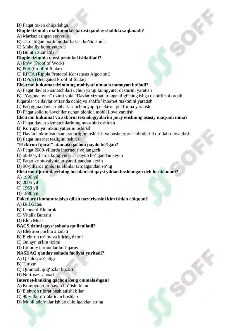 Informatika va AKT fanidan yakuniy bosqichda tushadigan savollar. va javoblari bilan. 2