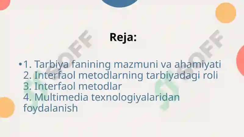 Umumta’lim maktablarida tarbiya fanini o‘qitish jarayonida interfaol metodlardan foydalanish 2
