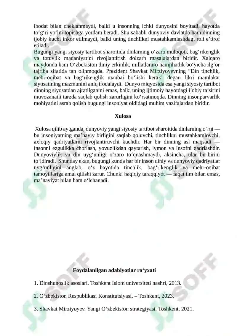 Dinlarning O'rni Dunyada 2