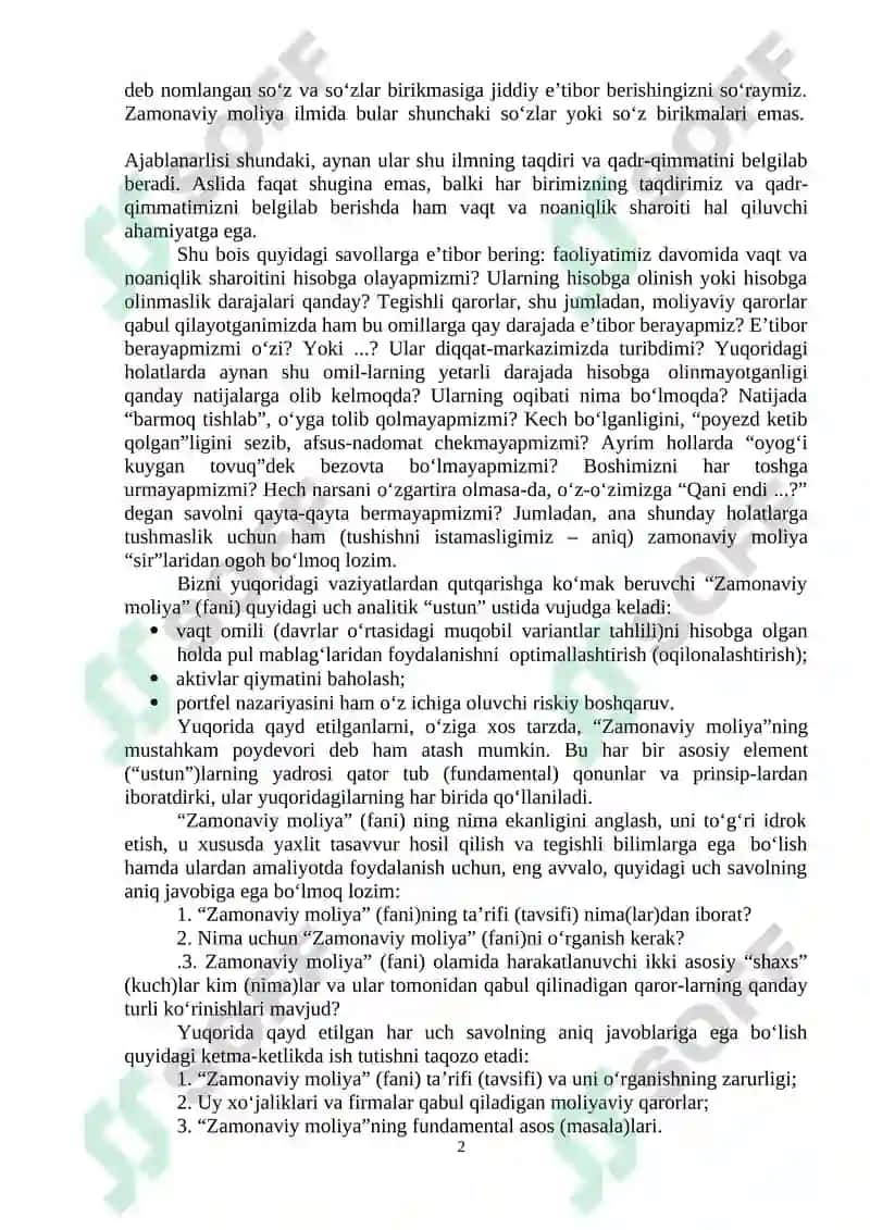 ZAMONAVIY MOLIYANING NAZARIY ASOSLARI 2
