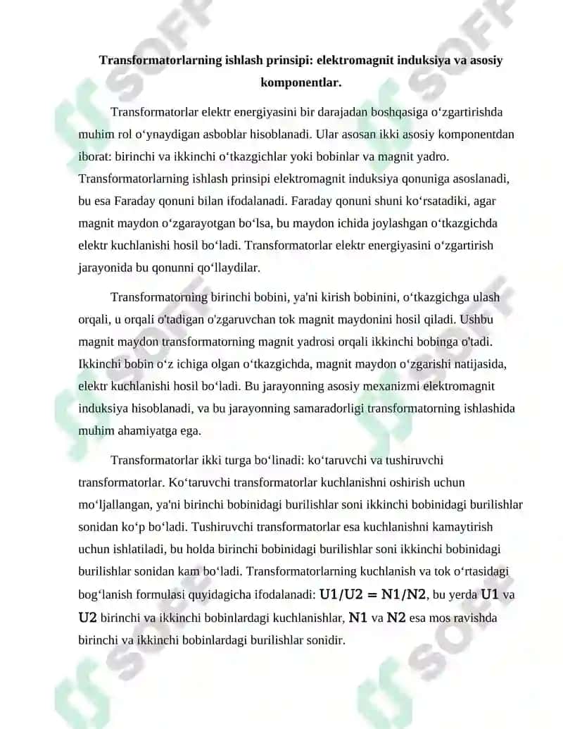 Transformatorlarning ishlash prinsipi va energetik samaradorligi 2