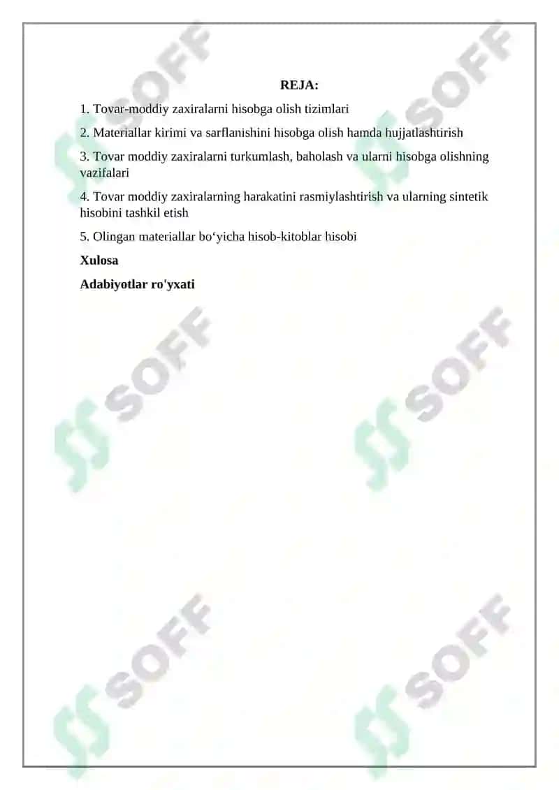 Materiallarni hisobga olish 2