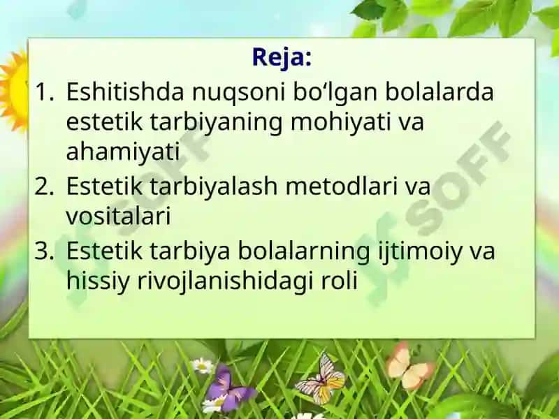 ESHITISHDA NUQSONI BO'LGAN BOLALARNI ESTITIK TARBIYALASH 2
