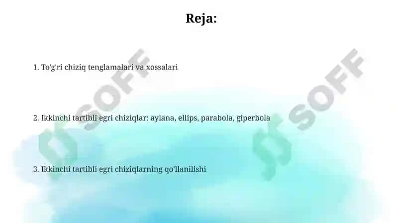 To'g'ri chiziq.Ikkinchi tartibli chiziqlar 2