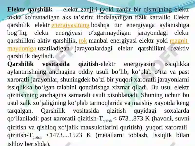 Qarshilik vositasida qizitish usullari 2