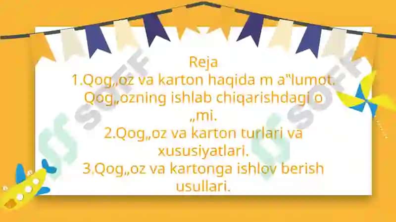 Qoģoz va karton bilan ishlash darslarining mazmuni 2