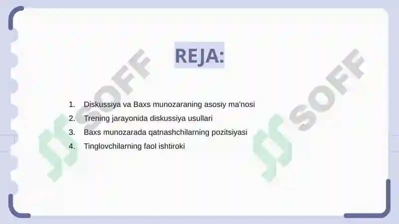 Diskussiya-Baxs munozara (Trening jarayonini olib borish usullari) 2