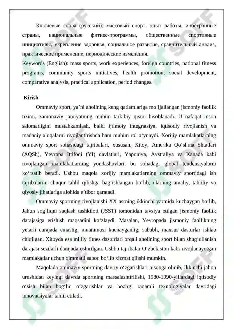 Xorijiy mamlakatlarning ommaviy sportidagi ish tajribalari 2