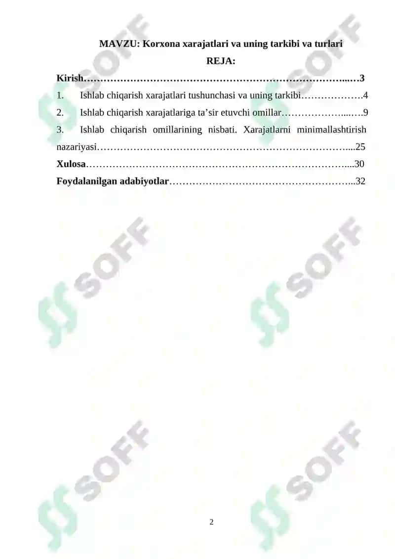 Korxona xarajatlari va uning tarkibi va turlari 2