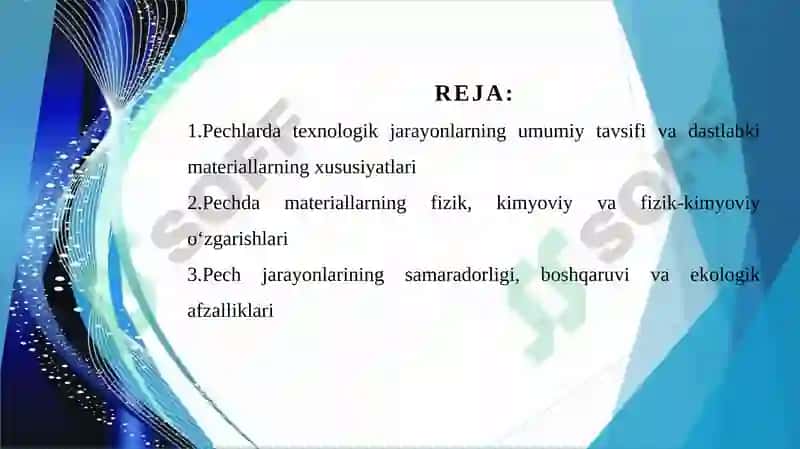 Pechda dastlabki materiallarning kimyoviy va fizik-kimyoviy o'zgarishi. 2