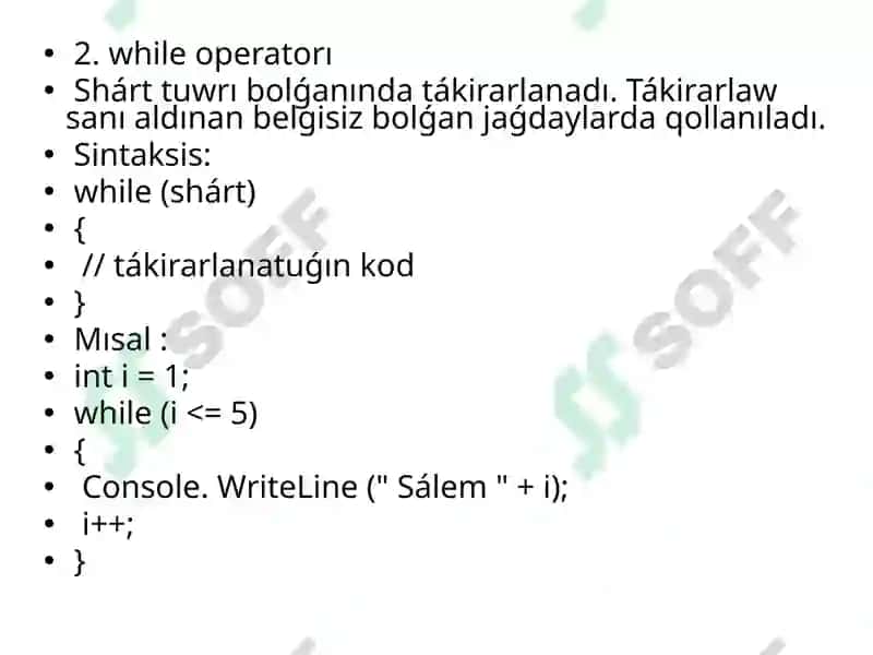 C# tilinde tákirarlaw operatorları 2